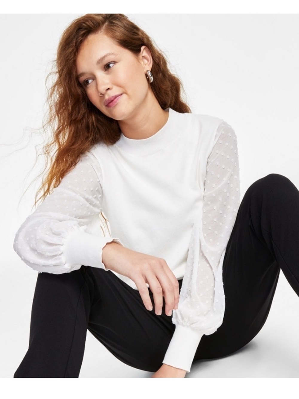 Cece white sheer sleeves sweater - Sz M